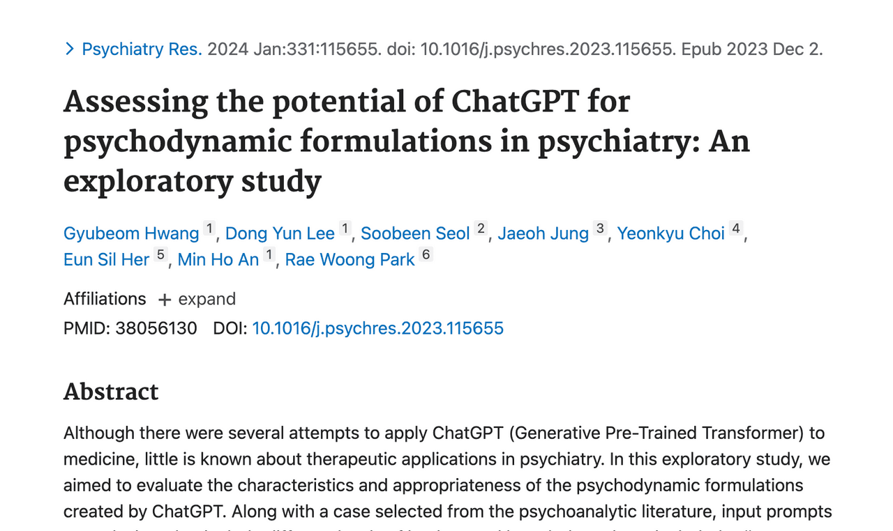 정신과 영역에서 Chat GPT의 활용: psychodynamic formulation을 잘 만들까