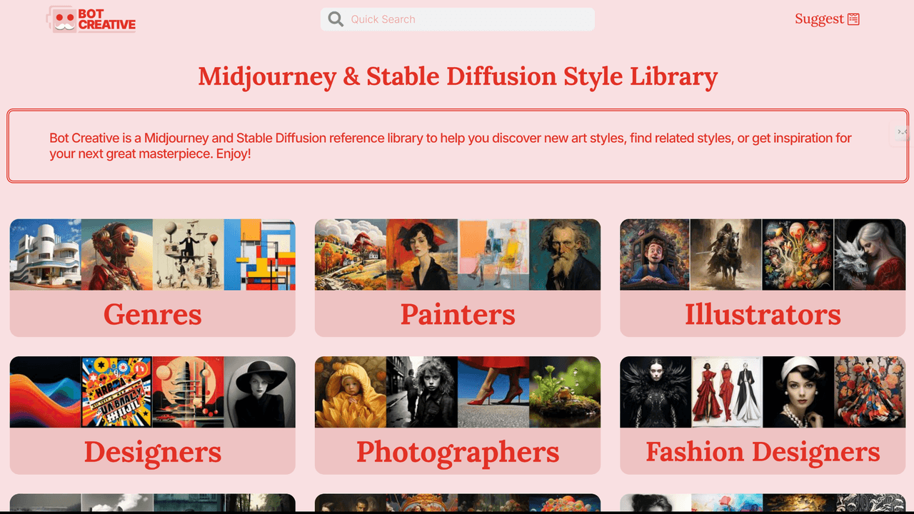 Bot Creative - Midjourney & Stable Diffusion Style Library