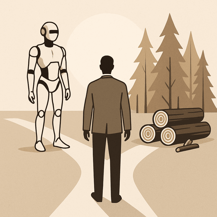 AI가 일자리를 빼앗은 뒤, 작가에게 나무를 베어보라 말했다